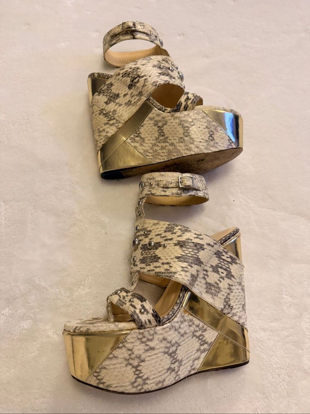 Jimmy Choo Python Print Studded Platform Wedge Sandals EU 36 US 6 - Picture 7 of 15